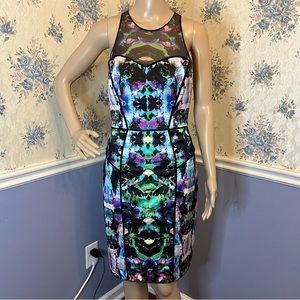 Milly Mesh Racer Dress silk multicolor graphic orchid print, Size 6 NWT